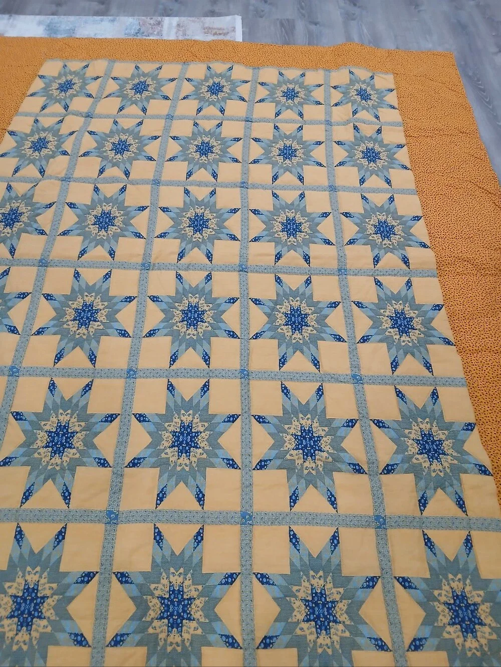 Handmade Star Patchwork Quilt in Yellow and Blue